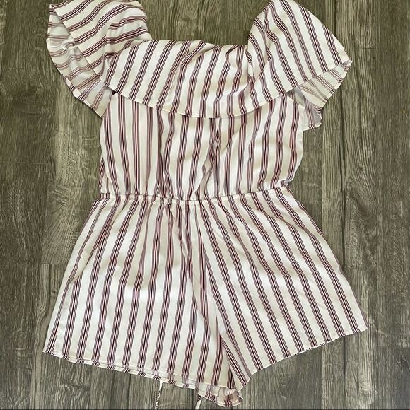 2/$20 F21 Forever 21 Off The Shoulder Striped Romper - Picture 7 of 7